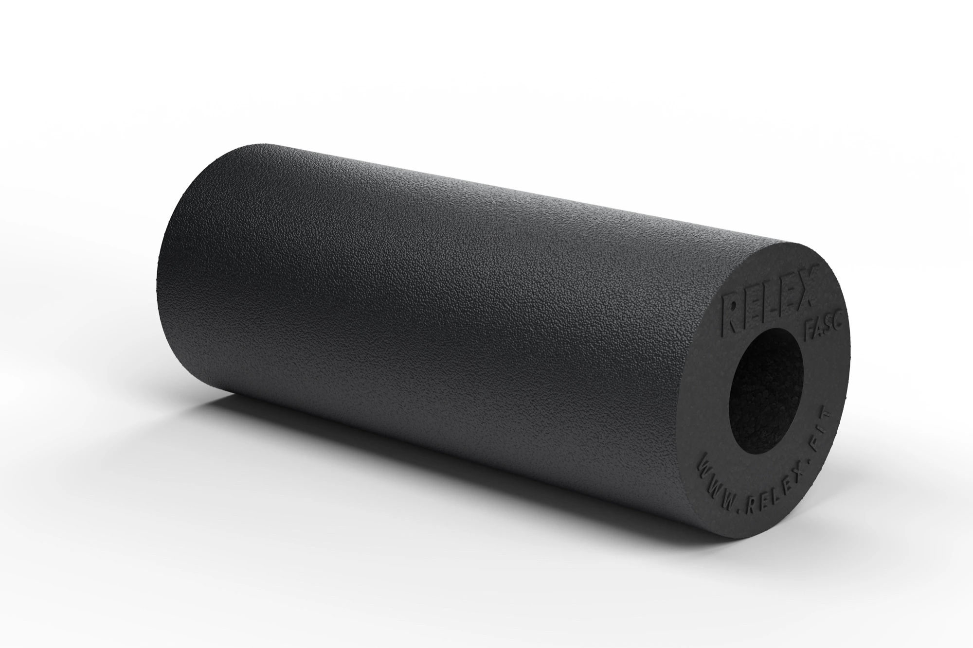 Angled view of the black RELEX FASC hollow foam roller